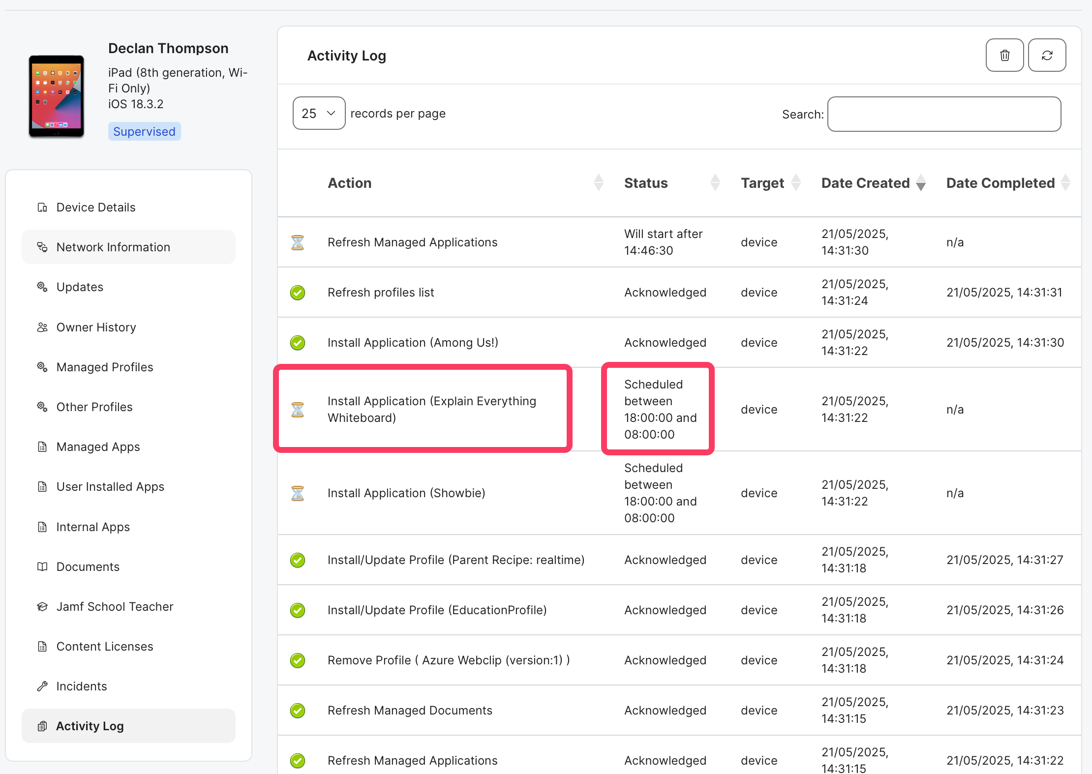Device Activity with queued command