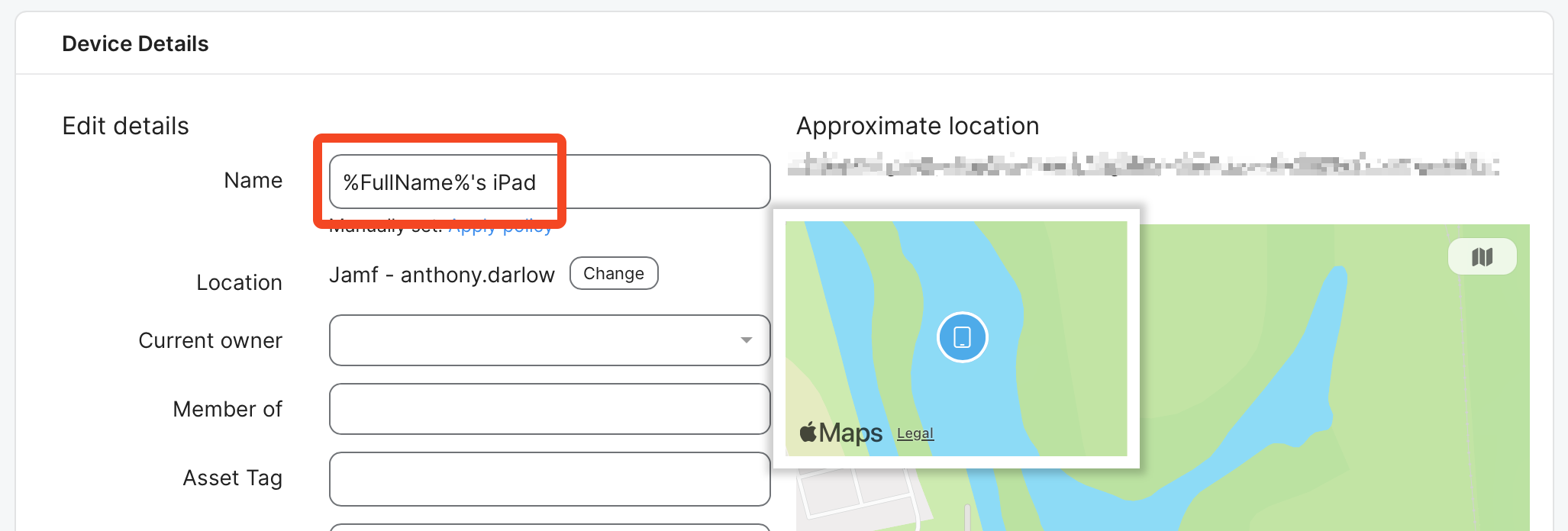 Naming A Device with Variables in Jamf School Console