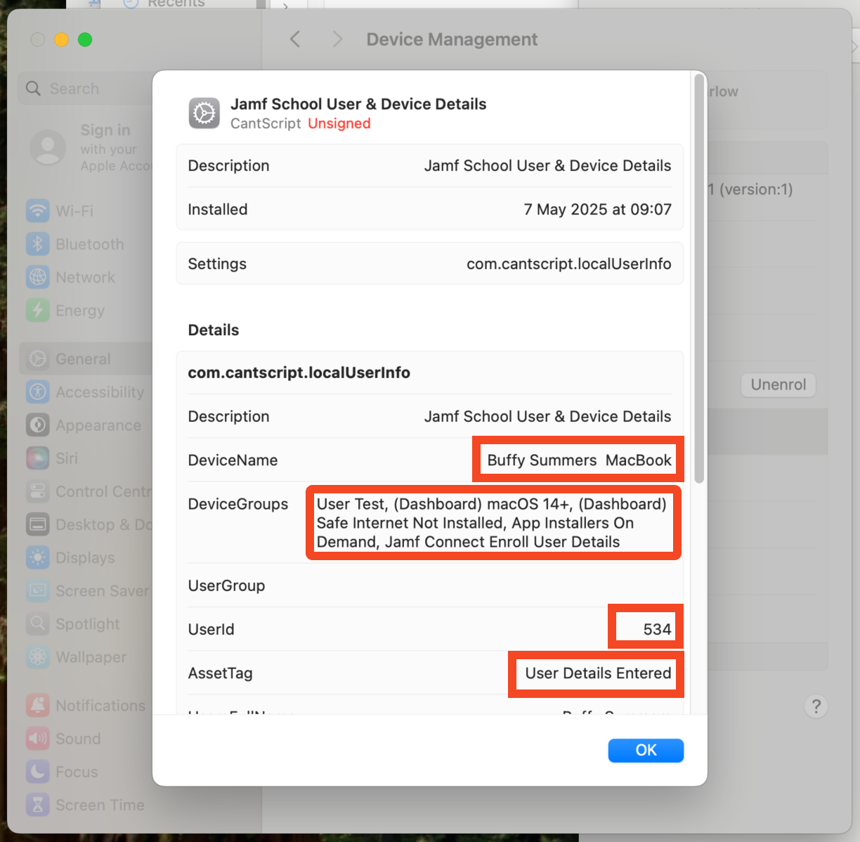 Checking Variables in Profile on macOS Device